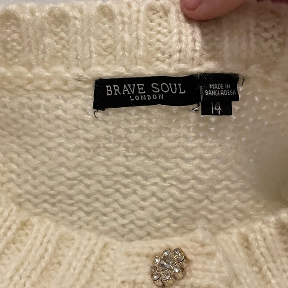 Brave Soul London Chain Chunky Knit Cream Cardigan Sweater Embellished 14 - Picture 6 of 8